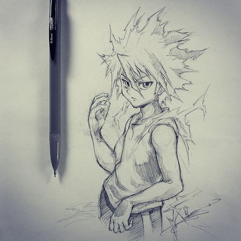 Artist: Itsbirdy | Killua #godspeed | Hunter x Hunter Hxh Sketch, Killua Godspeed, Hunter Tattoo, Killua Zoldyck, Hunter Anime, Anime Tattoos, Anime Character Drawing, Anime Sketch, Hunter X Hunter