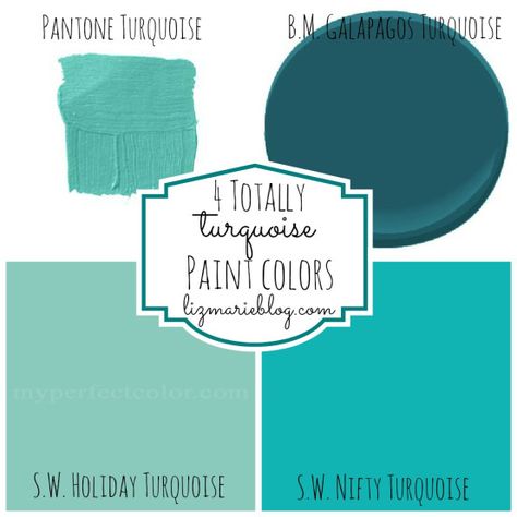 4 amazing turquoise paint colors for projects, walls, and furniture! Turquoise Kitchen Appliances, Light Turquoise Paint, Pantone Turquoise, Turquoise Kitchen Cabinets, Turquoise Paint Colors, Turquoise Paint, Turquoise Tile, Turquoise Table, Turquoise Kitchen