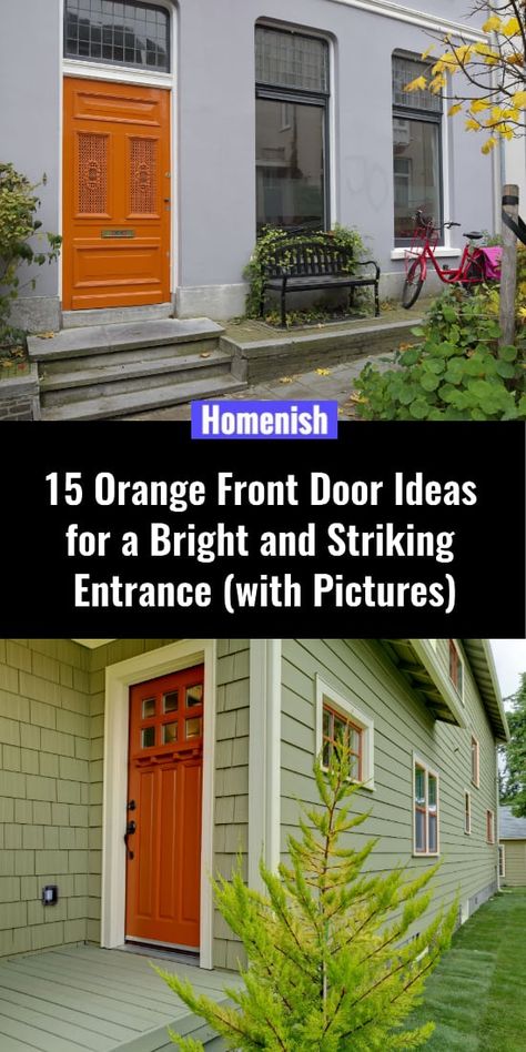 Apricot House Exterior, Coral Front Doors, Orange Front Door, Coral Door, Brown Front Doors, Green House Exterior, Orange Front Doors, Orange Paint Colors, Best Front Door Colors