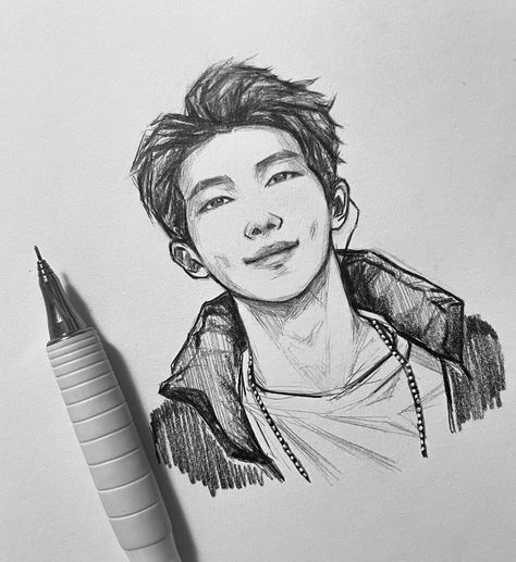 Namjoon Art, Sketch Kpop, V Jimin, Cool Pencil Drawings, Bts Namjoon, Rm Bts, Kpop Drawings, Easy Drawings Sketches, Bts Rm