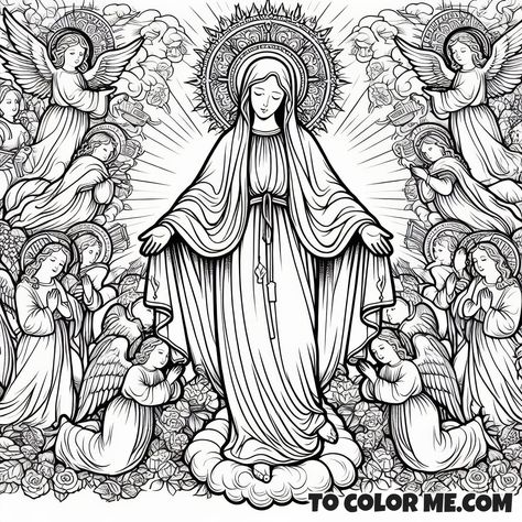 The Queen’s May Harmony: A Coloring Book of Mary’s Grace - https://www.tocolorme.com/?p=10145&utm_source=SocialAutoPoster&utm_medium=Social&utm_campaign=Pinterest Mary Assumption, Feast Of St Joseph, St Joseph The Worker, Feminine Tattoo Sleeves, Liturgical Seasons, May Queen, Tattoo Outline Drawing, The Blessed Virgin Mary, Religious Pictures