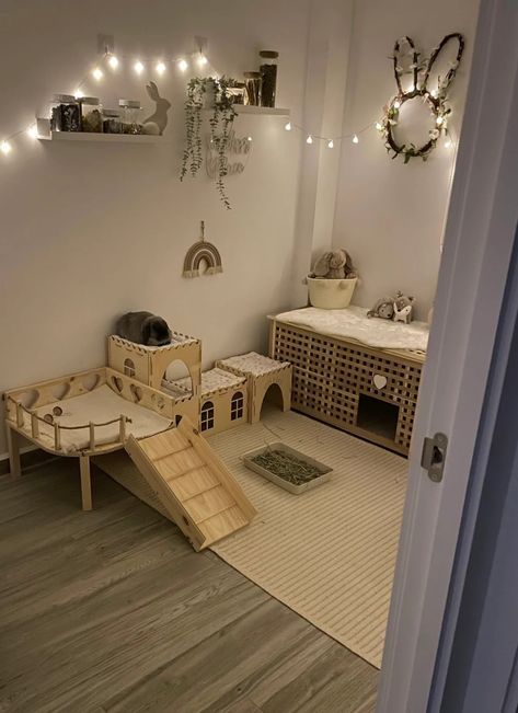 rabbit set up indoor - Google Search Bunnies Home Ideas, Large Rabbit Cage Indoor, Bunny Cage Decorations Ideas, Indoor Rabbit Ideas, Bunny Living Room Indoor Rabbit, Bunny Free Roam Area, Bunny House Decor, Rabbit Incloser Indoors, Bunny Needs List