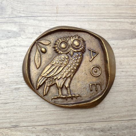 Owl Goddess, Athena Symbol, Athena Aesthetic, Athena Cabin, Athena Greek Goddess, Athena Tattoo, Athena Owl, Mark Of Athena, Ancient Greek Coin