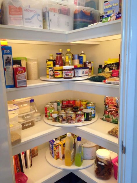 Image result for how to maximize storage in a triangle pantry Houses Small, Pantry Organisation, Organized Pantry, Ship Lap, Corner Pantry, Remodel Diy, Desain Pantry, Butcher Blocks, Pantry Makeover