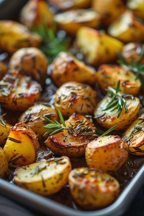 Roasted baby potatoes with rosemary on a baking sheet. Fall Potatoes Recipes, Perfectly Roasted Potatoes, Delicious Roasted Potatoes, Rachel Ray Potatoes, Copycat Taziki's Potatoes, Garlic Rosemary Roasted Potatoes, Rosemary Lemon Potatoes, Half Baked Harvest Potatoes, Enchanted Rose Potatoes Recipe