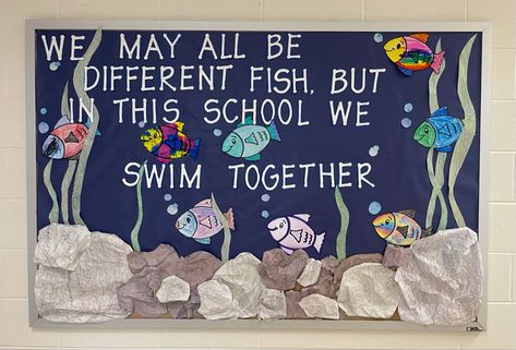 Spring Bulletin Board Ideas, Bulletin Boards Ideas, Valentines Day Classroom, Classroom Bulletin Boards Elementary, Ocean Craft, Door Bulletin Boards, Reading Week, Kindergarten Classrooms, Ocean Classroom