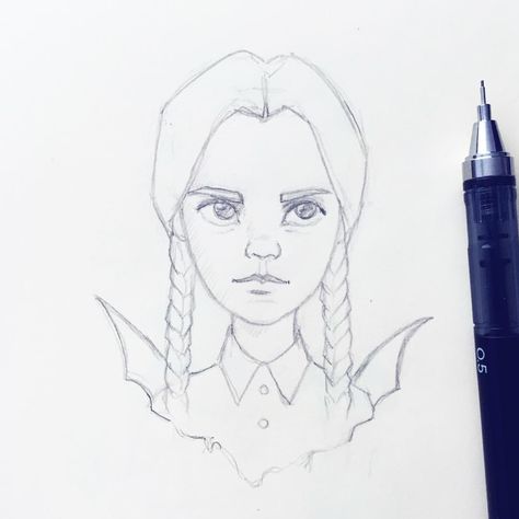 Lera Kiryakova 🌟 Illustrator on Instagram: “I'm smiling 😊” How To Draw Wensday Adams, Wensday Adams Sketch, Wensday Drawing Pencil, Wednesday Drawing Pencil, Wensday Adams Art, Wednesday Adams Sketch, Wensday Adams Drawings, Wednesday Addams Pencil Sketch, Wednesday Addams Drawing Pencil