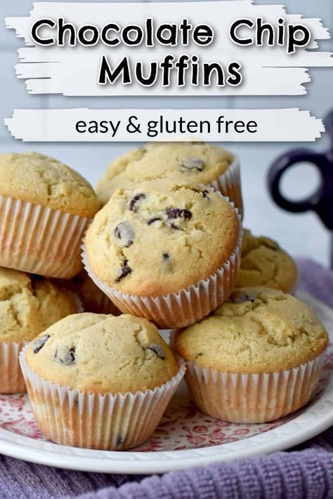 This easy recipe for Gluten Free Chocolate Chip Muffins makes moist, tender, bakery style muffins loaded with sweet chocolate chips. They’re perfect for breakfast and as a grab-and-go snack! Keto Chocolate Chip Muffins, Gluten Free Chocolate Chip Muffins, Moist Chocolate Chip Muffins, Chocolate Chip Muffins Easy, Mint Chocolate Desserts, Choc Chip Muffins, Gluten Free Banana Muffins, Gluten Free Blueberry Muffins, Gluten Free Cake Recipe