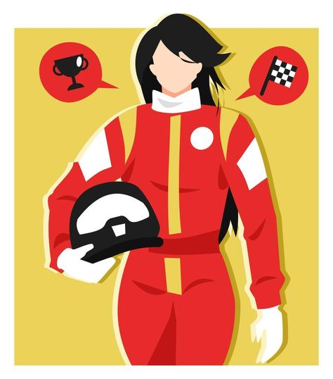 illustration of a female racer holding a helmet. walk. equipped trophy icon, racing flag icon. the concept of sports, riders, professions, ideals, beauty etc. flat vector Holding Helmet Pose Drawing, Holding Helmet Pose Reference, Holding Helmet Pose, Female Racers, Vector Snowflake, Racing Flag, Ideal Beauty, Flag Icon, Woman Illustration