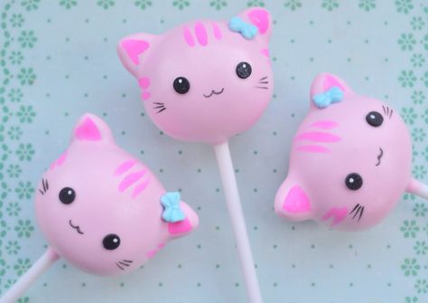 Pink Kitty Cake Pops Pink Kitty Cake, Kitty Cat Cake Pops, Cat Cake Pops Tutorial, Kawaii Cake Pops, Gabby Dollhouse Cake Pops, Pink Cat Cake, Cat Cakepops, Cat Cake Pops, Cute Cat Cake