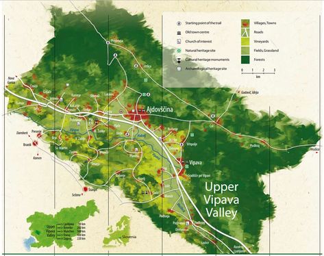 Slovenia Wine Region Map of Vipava Valley - Sloveniaforyou Wine Region Map, Wine Region, Slovenia, Trip Planning, Forest, Places To Visit, Wine, How To Plan, Travel