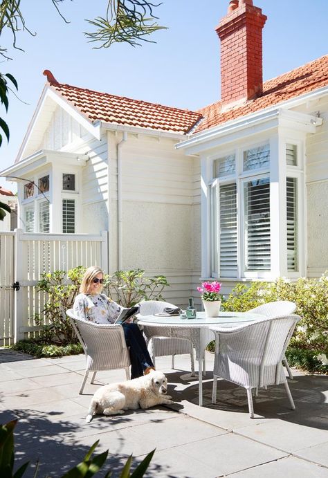 A graceful period home that's fit for everyday family life | Home Beautiful Tiled Roof House, Terracotta Roof House Exterior Colors, Red Roof House Colors, Terracotta Roof House, White Weatherboard House, White House Exterior, Front Path, Red Roof House, Queen Anne House