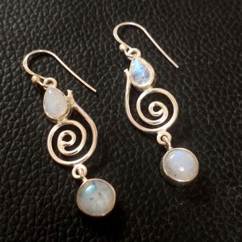 Silver Symbolic Moonstone Jewelry, Bohemian Moonstone Earrings Nickel Free, Adjustable Bohemian Moonstone Earrings, Spiritual Silver Moonstone Earrings, Rainbow Moonstone Earrings, Fire Rainbow, Moonstone Stone, Blue Fire, 925 Silver Jewelry