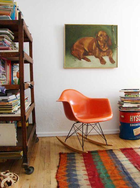 elsie marley » Blog Archive » from the north country: Abbey of Aesthetic Outburst Eames Rocking Chair, Orange Chair, North Country, Of Aesthetic, Herman Miller, Armchair Design, Cool Chairs, Mid Century Modern Furniture, The Boy