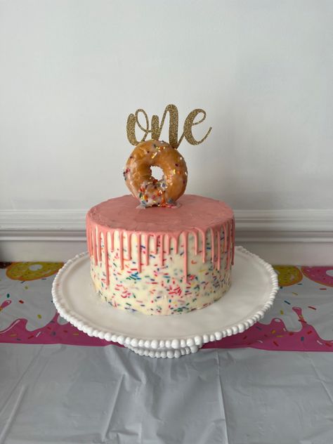 First birthday cake Sweet One First Birthday Cake, Donut Smash Cake, Donut Grow Up Cake, Sweet One Cake, Sweet One First Birthday, Up Cake, One Cake, First Birthday Cake, Donut Party