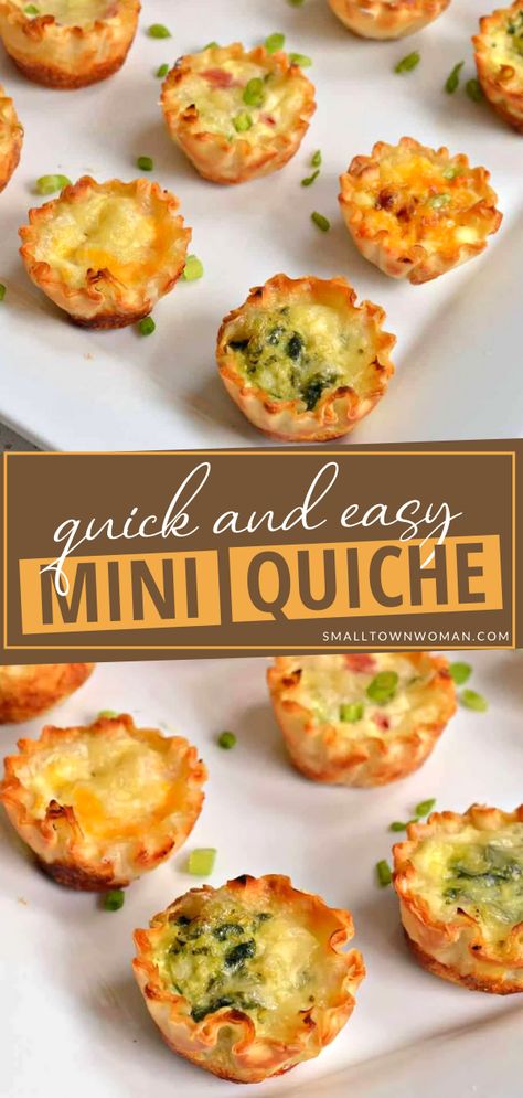 Easy Holiday Party Appetizers, Mini Breakfast Quiche, Mini Quiche Recipe, Football Finger Foods, Easy Holiday Party, Mini Quiche Recipes, Savoury Tarts, Holiday Party Appetizers, Bowl Party Food