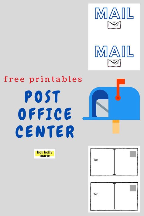 Free, printable post office center printables. Printables for post office dramatic play center. Post office pretend play center. Center theme for preschool, kindergarten, homeschool. #postofficedramaticplay# postofficepreschool#postofficedramaticplayfreeprintable#postofficeactivities#postofficepretendplay#centerthemesforpreschool#centerideasforpreschool Dramatic Play Signs Free Printable, Pretend Play Post Office Free Printables, Diy Post Office For Kids, Community Helper Dramatic Play Ideas, Free Post Office Play Printables, Preschool Post Office Dramatic Play, Post Office Dramatic Play Free Printable, Free Printable Dramatic Play, Post Office Preschool