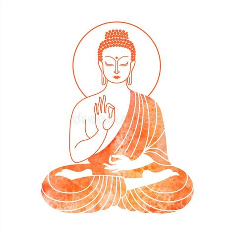 Sitting Buddha watercolor vector illustration. Hand in Vitarka Mudra gesture - debate and transmission of Buddhist teaching. Indian, yoga, esoteric watercolour stock illustration Buddhist Illustration, Buddha Tatoo, Buddha Illustration, Buddha Hands, Vitarka Mudra, Buddha Drawing, Indian Yoga, Lotus Sutra, Lotus Logo