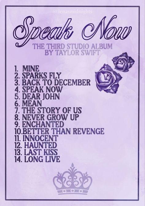 themusicindustry | VSCO Speak Now Tracklist, Cover Cd, Posters Ideas, Last Kiss, Dorm Posters, Taylor Swift Posters, Swift Photo, Taylor Swift Funny, Speak Now