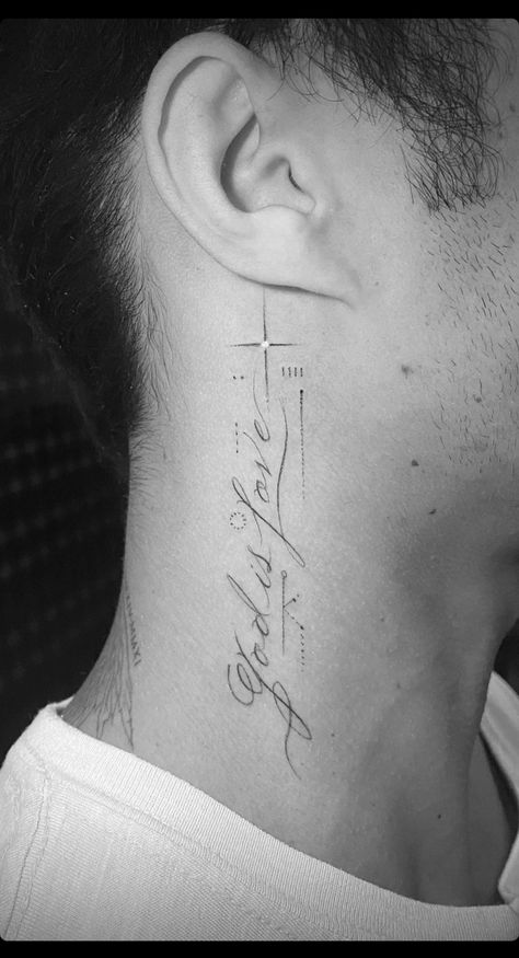 Neck Text Tattoo Men, Tattoo Back Ear, Strong Survive Tattoo, Side Neck Tattoos For Men, Tattoo Neck Men, Mens Neck Tattoos, Men Neck Tattoo, Neck Tattoo Ideas For Men, Side Neck Tattoo For Guys