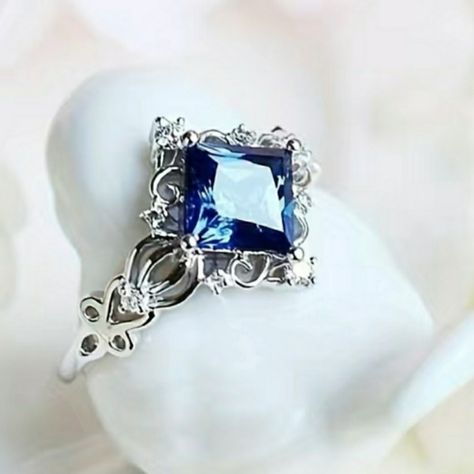 Beautiful Silver And Sapphire Ring, Sz 9, Nwt Cute Engagement Rings, Accessories Blue, Sapphire Wedding, 7 Rings, Cubic Zirconia Rings, Diamond Fashion, Diamond Design, Engagement Rings Sapphire, Blue Rings