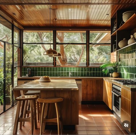 Mid Century Classic Kitchen, Mid Century Home Furniture, 70s House Decor Modern, Cabin Mid Century Modern, Retro Classic Interior, Interior Design Australia, Kitchen Retro Modern, Mid Century Modern With Color, 70s Kitchen Aesthetic Modern