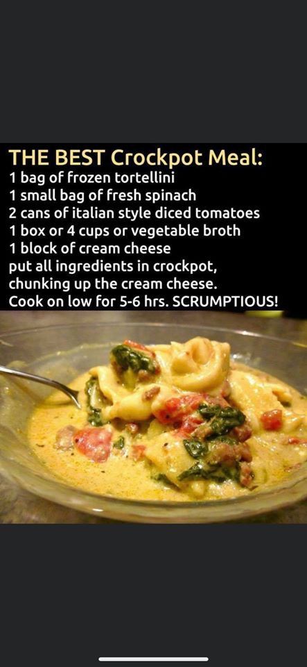 Tortellini Crockpot, Crock Pot Tortellini, Best Crockpot, Spinach Tortellini, Crockpot Meal, Best Crockpot Recipes, Crockpot Dishes, Crock Pot Soup, Think Food