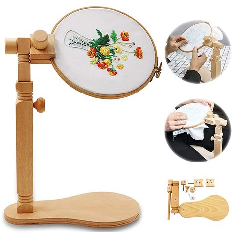 PRICES MAY VARY. Sturdy Wood Material: Made of natural beech wood, durable, safe and environmentally friendly, easy to install and clean. When you sit at the table, the bottom design of the highly polished wooden frame can stand firmly and firmly hold your embroidery hoop(This embroidery stand does not contain embroidery hoop), which is very convenient for embroidery. The base of the embroidery stand is enlarged and widened, making it more stable to use. Adjustable Embroidery Stand: The embroide Embroidery Hoop Stand, Embroidery Stand, Wood Embroidery, Support Portable, Crafts Sewing Projects, Framed Cross Stitch, Craft Sewing, Frame Stand, Free Cross Stitch