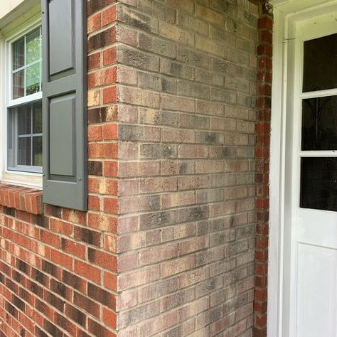 Limewash your Brick House Limewash Brick House Before And After, Brick House Exterior Makeover Ideas, Brick Home With Addition, Red Brick Bungalow Exterior Makeover, Limewash Brick Before And After, Stain Brick House Exterior, Brick Stain Before And After, Stained Exterior Brick, Limewash Brick Exterior Before And After