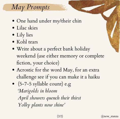 May Poetry Prompts, Poetry Prompts Ideas Poems, Poetry Starters, Poetry Prompts Ideas, Slam Poetry Prompts, May Poetry, Song Prompts, Poem Prompts, Poem Inspo