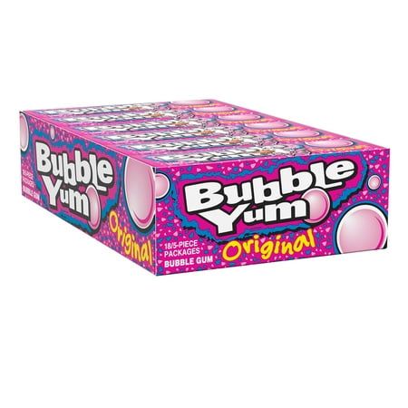 BUBBLE YUM original flavored bubble gum has a soft texture and fun bubble gum flavor you will love to chew on and share with friends. Each pack in this 18-pack box contains 5 individually wrapped pieces of gum that you can hand out at birthday parties, sporting events and any time that deserves a chewy and flavorful treat. Try blowing the biggest bubble to keep the kiddos entertained or keep packs stored in your work desk drawer for a sweet and chewy midday treat with a classic bubble gum flavor Bubble Yum, Gum Flavors, Bubble Gum Flavor, Corporate Holiday Gifts, Nutter Butter Cookies, Giant Candy, Candy Basket, Big Bubbles, Desk Drawer