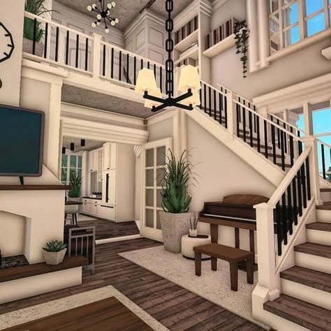 Thymen_Builds🏠🔨☃️ (@thymen_builds) • Instagram photos and videos Bloxburg House Theme Colors, Bloxburg House Ideas Cozy Exterior, Cute Bloxburg House Ideas Exterior, House Entrance Ideas Bloxburg, Bloxburg Family Home Interior, Bloxburg House Ideas Big Layout, Bloxburg House Ideas Entry Way, Vanilla Bloxburg House, Bloxburg House Ideas Two Story