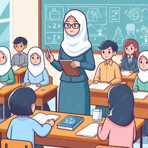 A cartoon illustration of a teacher with students in a classroom | Premium AI-generated vector Student And Teacher Cartoon, Teacher Teaching Students, Teacher Cartoon, Student Cartoon, Teacher Posters, Student Drawing, Student Teaching, A Classroom, A Cartoon