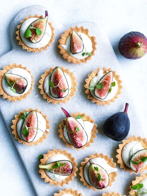 CREAMY FETA + FIG TARTS - Community Kitchen ATL Mini Tarts Savory, Fig Tarts, Fig Tart, Community Kitchen, Gourmet Appetizers, Creamy Feta, Snack Platter, Healthy Appetizer Recipes, Small Food Processor