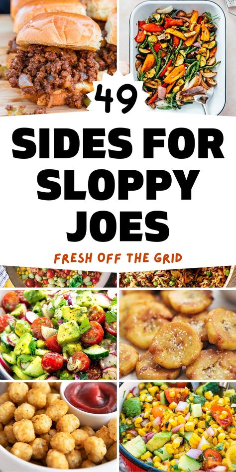 Looking for Sloppy Joe sides? We have nearly 50 ideas! These sides for Sloppy Joes range from creamy potato and pasta salads to crisp and refreshing veggies to fries and so much more. It’s the ultimate list of sides for Sloppy Joes! Sides To Go With Sloppy Joes, Side Dishes For Hot Sandwiches, Sides For Sloppy Joes Meals, What To Serve With Sloppy Joes, Sloppy Joes Sides, Sides For Sloppy Joes, Sloppy Joe Dinner, Sloppy Joe Sides, Veggie Sloppy Joes