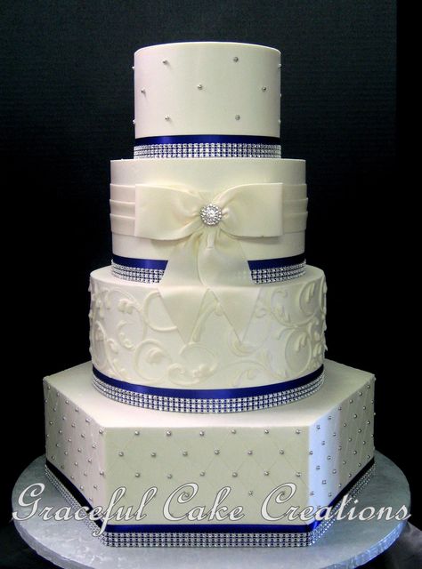 Royal Blue Wedding Cakes Elegant, Royal Blue And White Wedding Cake, Royal Blue And White Cake, Royal Blue Wedding Cakes, Royal Blue Cake, Cream Wedding Cakes, Colorful Wedding Cakes, Silver Wedding Cake, Wedding Cakes Elegant