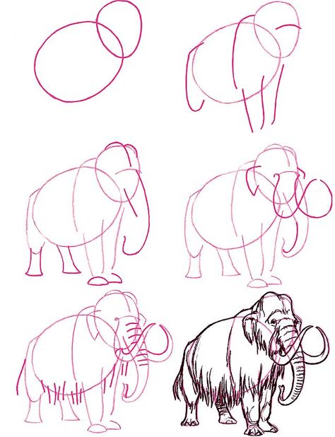 Wooly Mammoth Drawing, Mammoth Drawing, Sketching Tips, Wooly Mammoth, Basic Drawing, Stone Age, Animal Sketches, Drawing Lessons, Drawing Tips