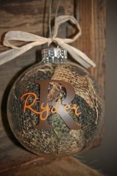 Camo Christmas, Burlap Ornaments, Custom Ornaments, Initial Name, Ornament Crafts, Custom Ornament, Country Christmas, Xmas Ornaments, Homemade Christmas