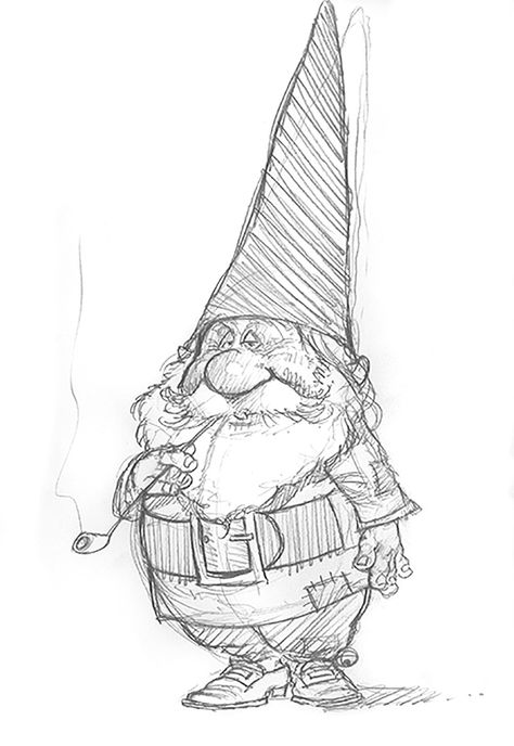 Gnomes Art Drawings, Gnome Drawing Reference, Gnome Sketches, Jean Baptiste Monge, Gnome Sketch, Cute Gnome Drawing, Gnome Drawing, Garden Gnome Drawing, Deep Gnome Art