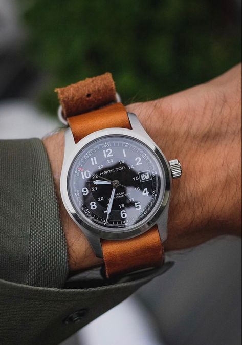 Hamilton Khaki Field Automatic 38mm on leather nato-type strap Hamilton Khaki Field Automatic, Vintage Dive Watches, Hamilton Watches, Hamilton Khaki Field, Hamilton Khaki, Nato Strap Watches, Hamilton Watch, Field Watches, Affordable Watches