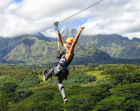 Try Kauai’s most scenic zipline! Traverse a beautiful valley with Mt Wai’ale’ale as your backdrop. We have 7 lines that add up to approximately one mile of zipping. Oahu Activities, Makua Beach, Lush Jungle, Waimea Bay, Zipline Adventure, Kualoa Ranch, Zip Line, Summer Sunshine, Helicopter Tour