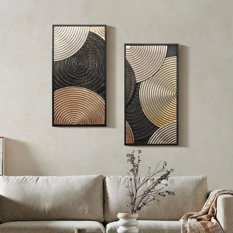 2-Pc Earth Tone Circles Abstract Rectangular Metal Wall Decor Set Tree Branch Wall Decor, Tree Branch Wall, Abstract Metal Wall Art, Small Wall Art, Gallery Wall Art Set, Beautiful Dining Rooms, Grey Decor, Handmade Wall Art, Wall Decor Set