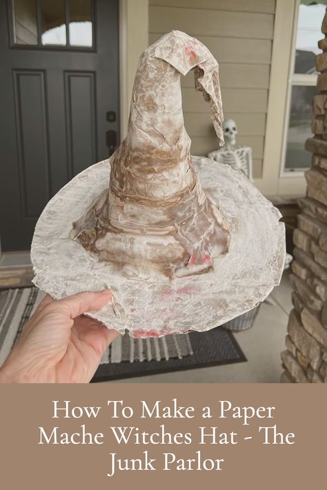 Unleash your inner crafty sorceress 🧙‍♀️ with this enchanting DIY project! Learn how to conjure up a Paper Mache Witches Hat using this tutorial from The Junk Parlor 🎩. It's not just recycling, it's magical upcycling! 🌟✂️ Let's start the charm! Candy Platter, Diy Paper Mache, Fun Fall Decor, Paper Mache Pumpkins, Paper Mache Projects, Making Paper Mache, Witch Diy, Witches Hat, Paper Mache Art