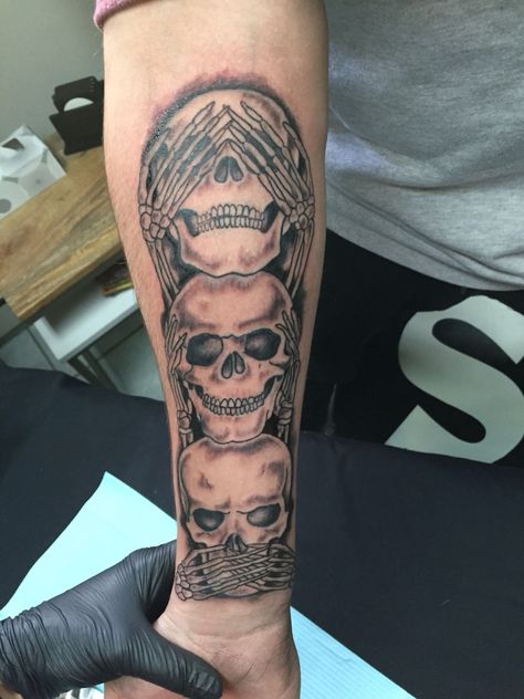 Stacked Skulls Tattoo, Three Skulls Tattoo, Forearm Skull Tattoo, Mens Skull Tattoo, 3 Skulls Tattoo, Viking Compass Tattoo, Small Skull Tattoo, Leg Band Tattoos, Travel Tattoo Ideas