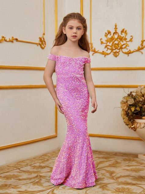 Pink Party Collar Short Sleeve Sequins Plain Bodycon Embellished Slight Stretch  Tween Girls Clothing Puffy Jacket Women, Pink Dresses For Kids, Hot Pink Bodycon Dress, Kids Prom Dresses, Preteen Fashion, Glitter Mermaid, Girls Pageant Dresses, Kids Designer Dresses, Sequin Bodycon Dress