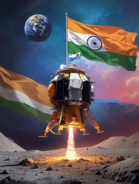 Chandrayaan 3 Soft Landing On The Moon With Indian Flag#pikbest##Backgrounds Indian Flag On Moon, Indian Flags, Republic Day Status, Indian Images, Chandrayaan 3, Flag Images, Indian Flag Images, About Moon, Indian Flag Wallpaper