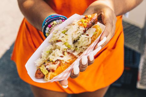 Harlem’s 'The Little Hot Dog Wagon' Is Becoming a Household Name - Thrillist Dog Wagon, Korean Corn Dog, Fried Ramen, Korean Corn, Seoul Street, Shrimp Toast, Spanish Mackerel, Bbq Restaurant, Food Covers