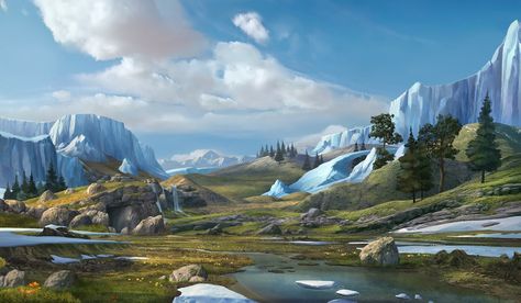 Ice Age Landscape, Alexander Lindner on ArtStation at https://www.artstation.com/artwork/RgbPD Ice Age Concept Art, Diy Diorama, Painting Wallpapers, Ice Age Movies, Stone Age Art, Boehringer Ingelheim, Dinosaur Age, Bg Design, Landscape Concept