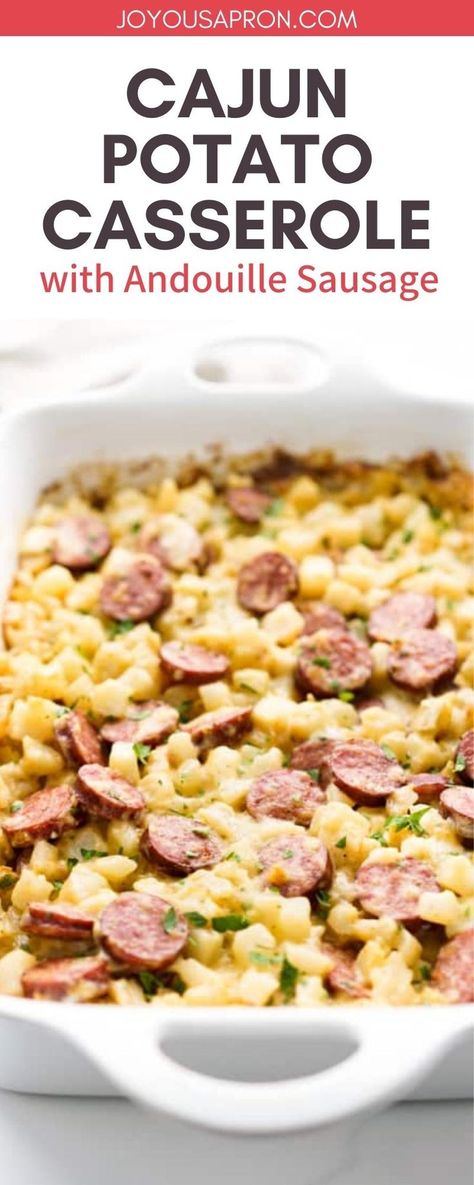 This Cajun Potato Casserole with Andouille Sausage is such an easy dish to make. There’s not much chopping/prepping of ingredients involved, not much active time in the kitchen….yet produces a whole lot of yumminess! This Potato Casserole is such an accessible recipe that uses a short list of pantry-friendly and easy-to-find ingredients. Sausage Crockpot Recipes, Hash Brown Potato Casserole, Andouille Sausage Recipes, Sausage Potato Casserole, Cajun Potatoes, Easy Cajun, Cajun Sausage, Sausage Hash, Cajun Dishes