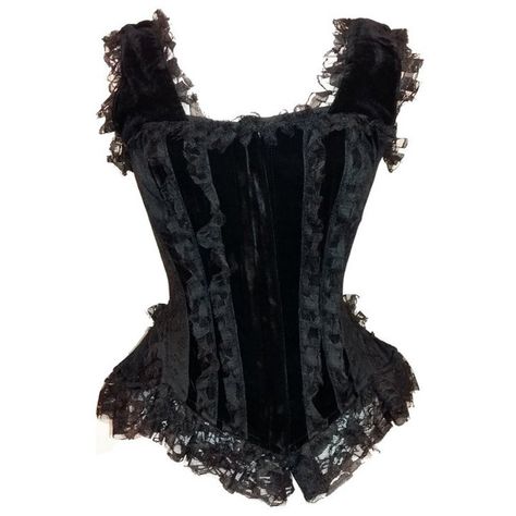 Athena Black Velvet Overbust Corset by Burleska ❤ liked on Polyvore featuring tops, flounce top, frilly tops, zipper top, zip top and flutter-sleeve top Corset Outfit Goth, Goth Corset Outfit, Front Lace Corset, Front Lace Up Corset, Black Corset Outfit, Zipper Corset, Armadura Cosplay, Velvet Corset, Black Corset Top